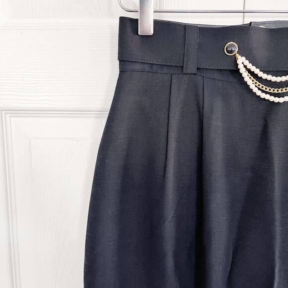 SK & Company Vintage Black Pencil Skirt with Pearl and Chain Belt - Picture 2 of 8